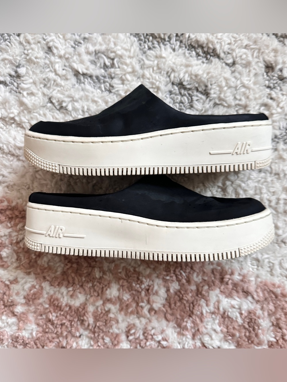💜 Nike Black AIR FORCE 1 Lover Xx Slip-On Platform Black Mule Loafers White Sole - Picture 5 of 11